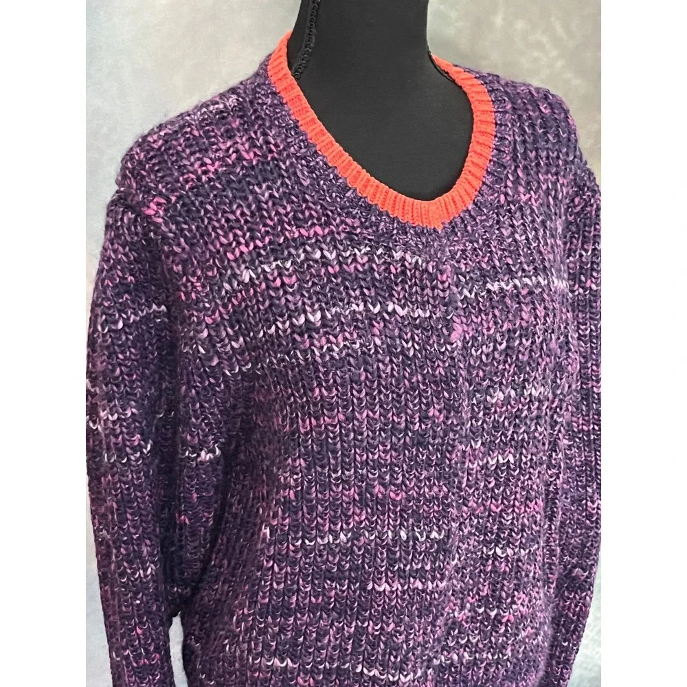 Free People Walk on By Purple Space Dye Wool Blend Chunky Knit Cardigan Large - Picture 6 of 9